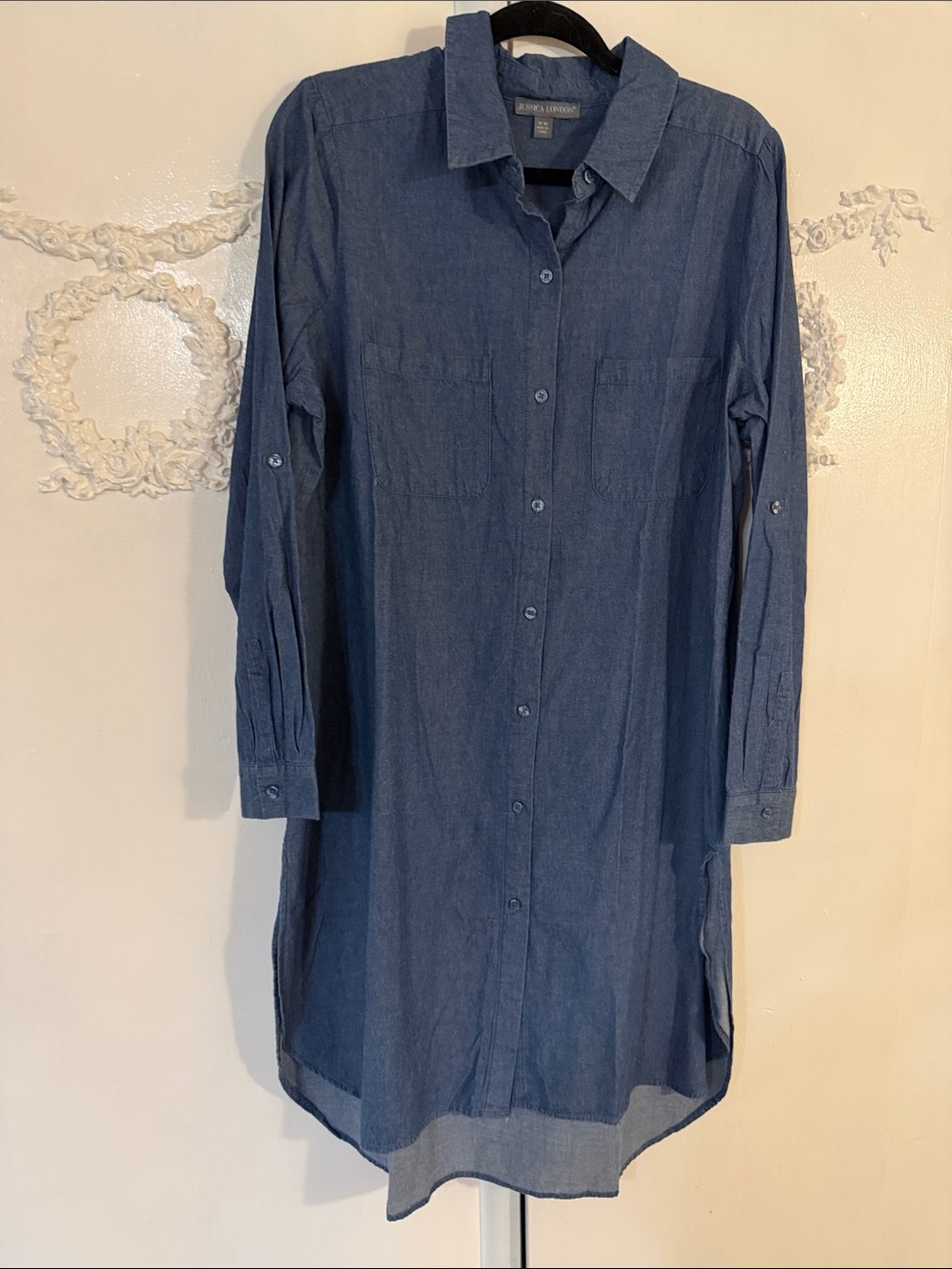 Jessica London Chambray High-Low Button-Front Shirt Dress - Blue